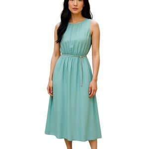 NWT Gianni Bini Pale Blue Sheer Lined Belted Maxi Dress Size XS